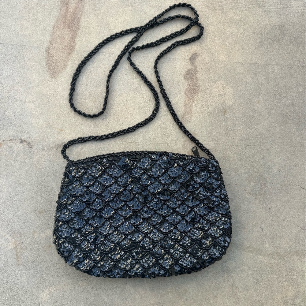 Carla Marchi Black Beaded and Sequin Evening Bag Purse